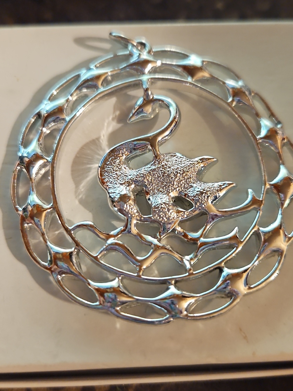 Silvertone Swan Rhinestone Pendant - Picture 4 of 4